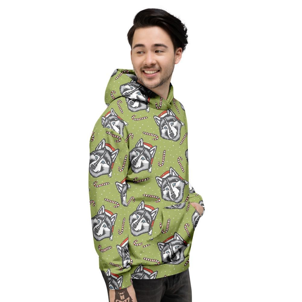 Siberian Husky Santa Print Pattern Men's Hoodie-grizzshop