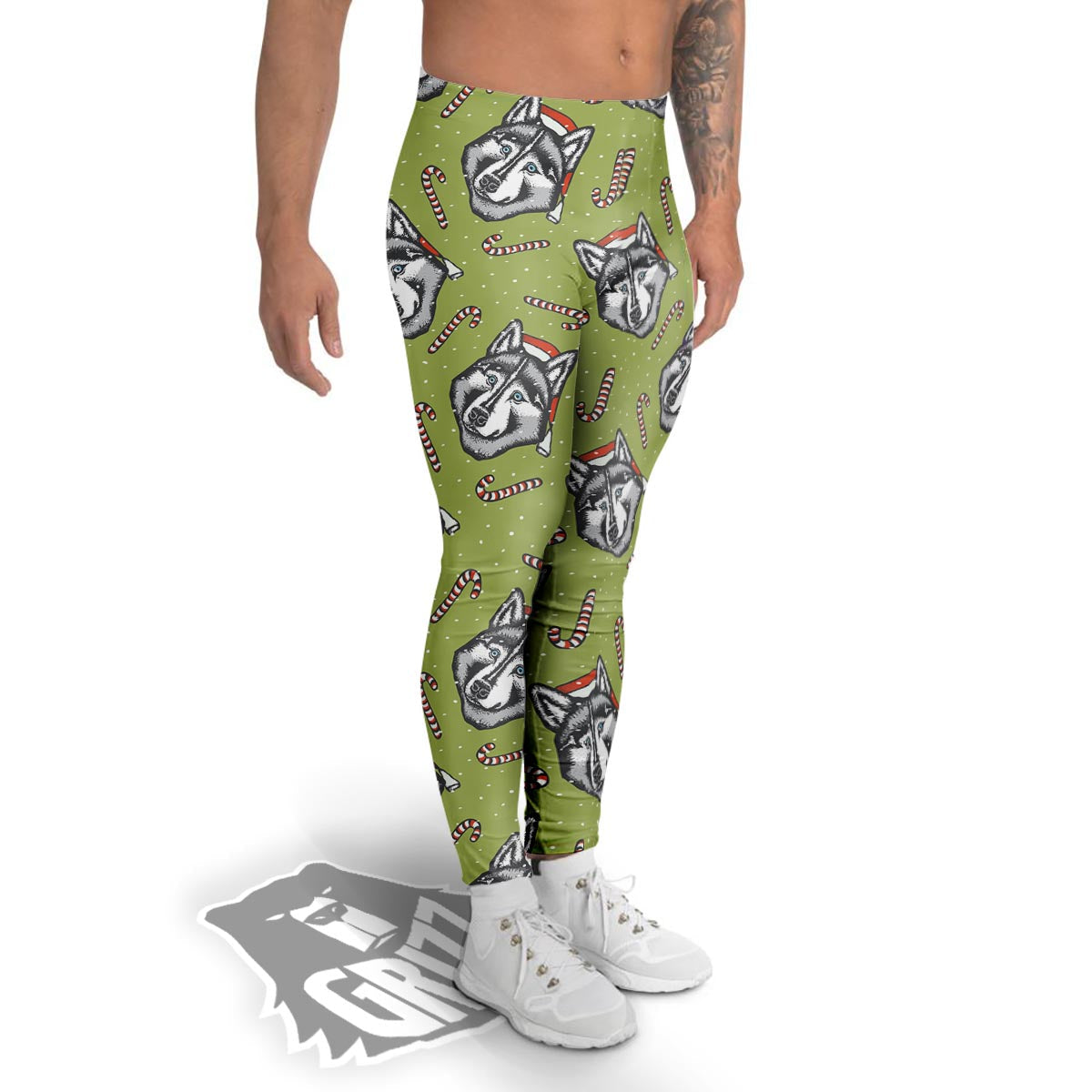 Siberian Husky Santa Print Pattern Men's Leggings-grizzshop