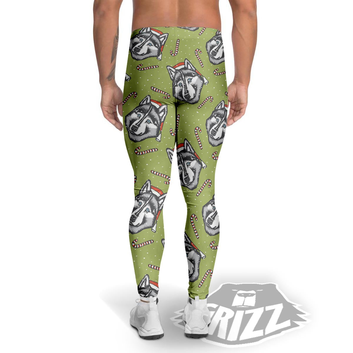 Siberian Husky Santa Print Pattern Men's Leggings-grizzshop