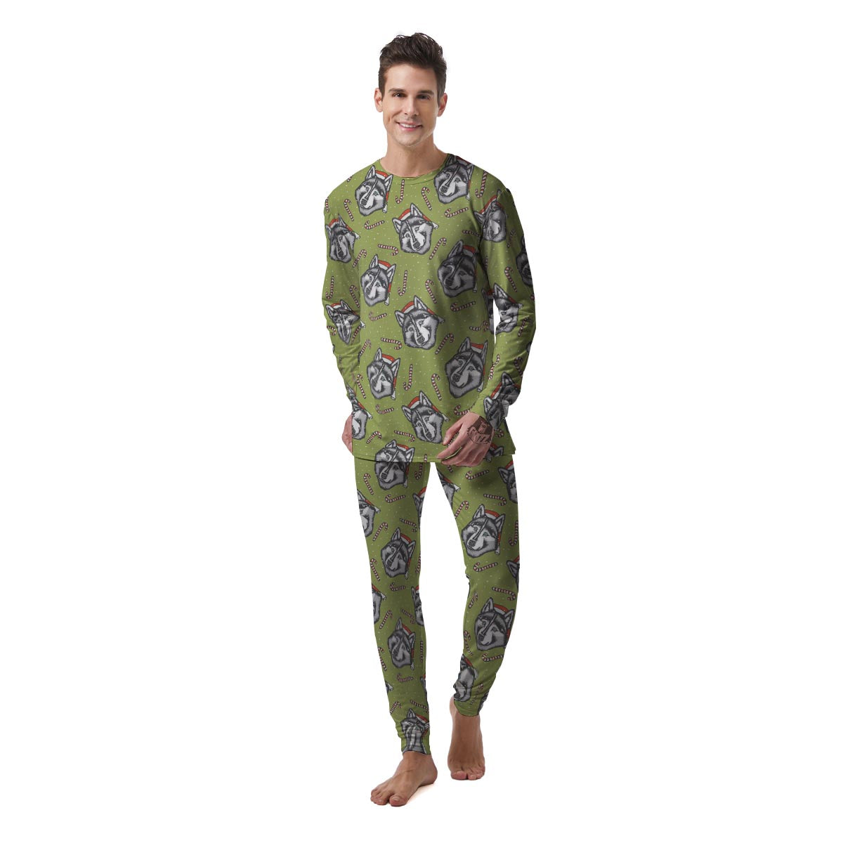 Siberian Husky Santa Print Pattern Men's Pajamas-grizzshop