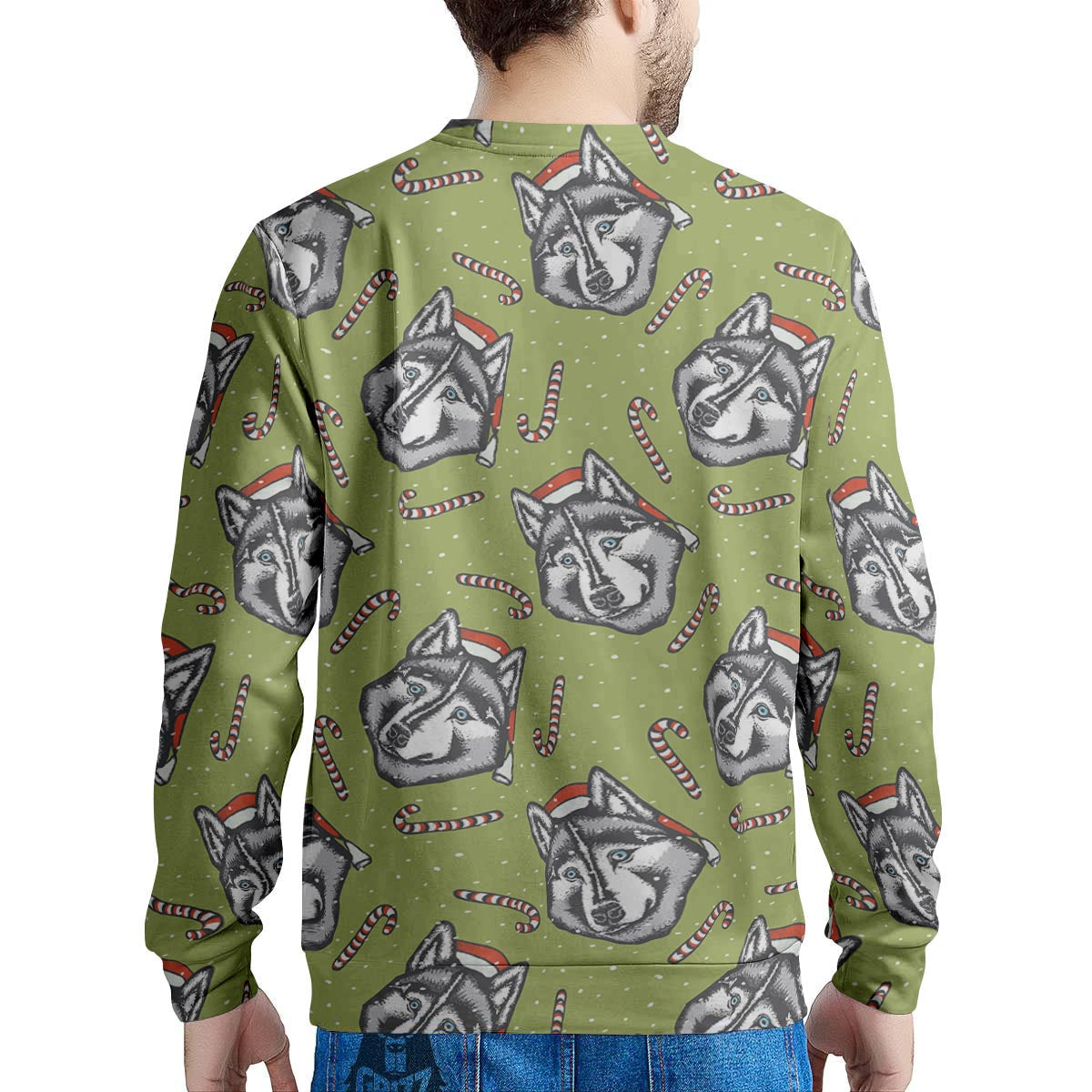 Siberian Husky Santa Print Pattern Men's Sweatshirt-grizzshop