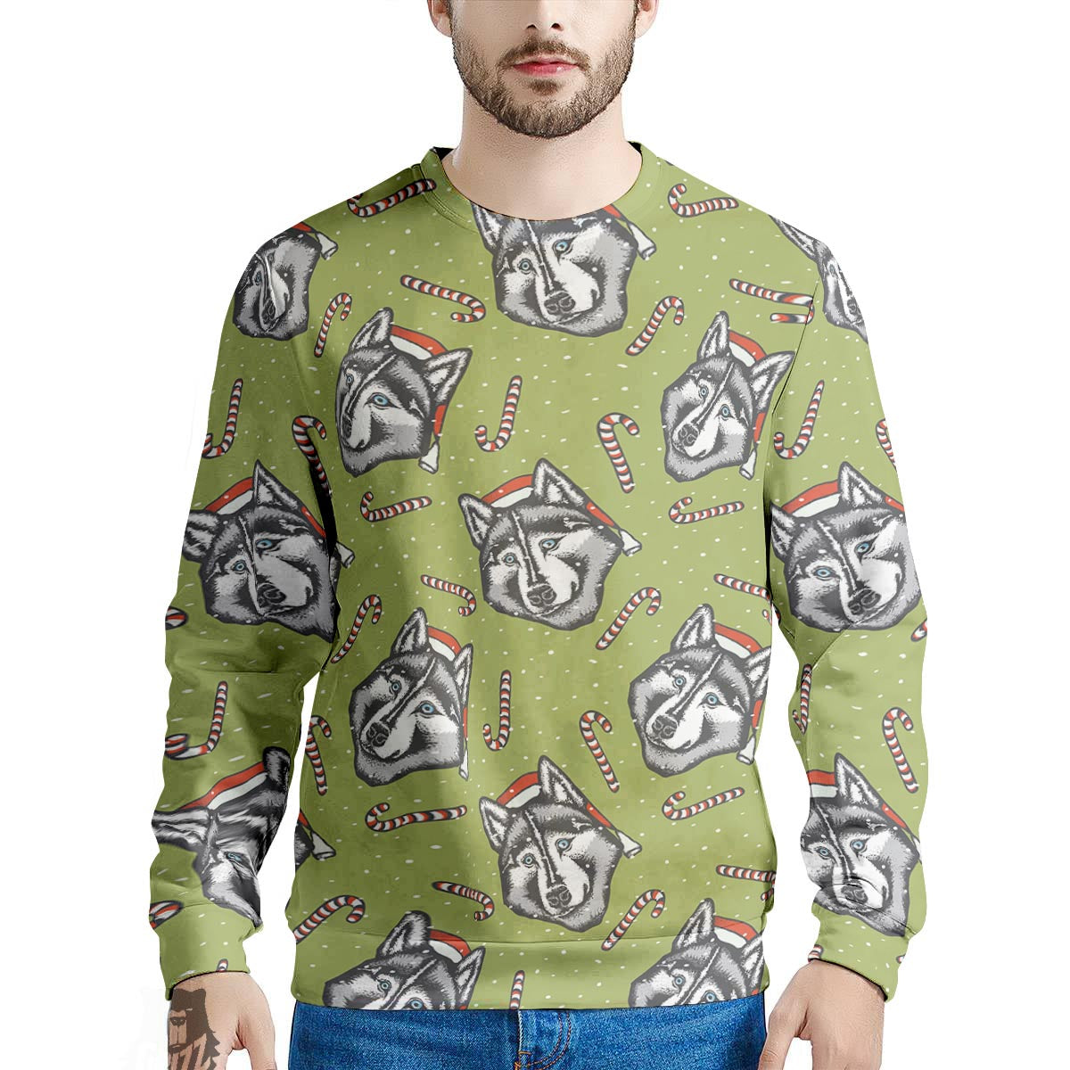 Siberian Husky Santa Print Pattern Men's Sweatshirt-grizzshop