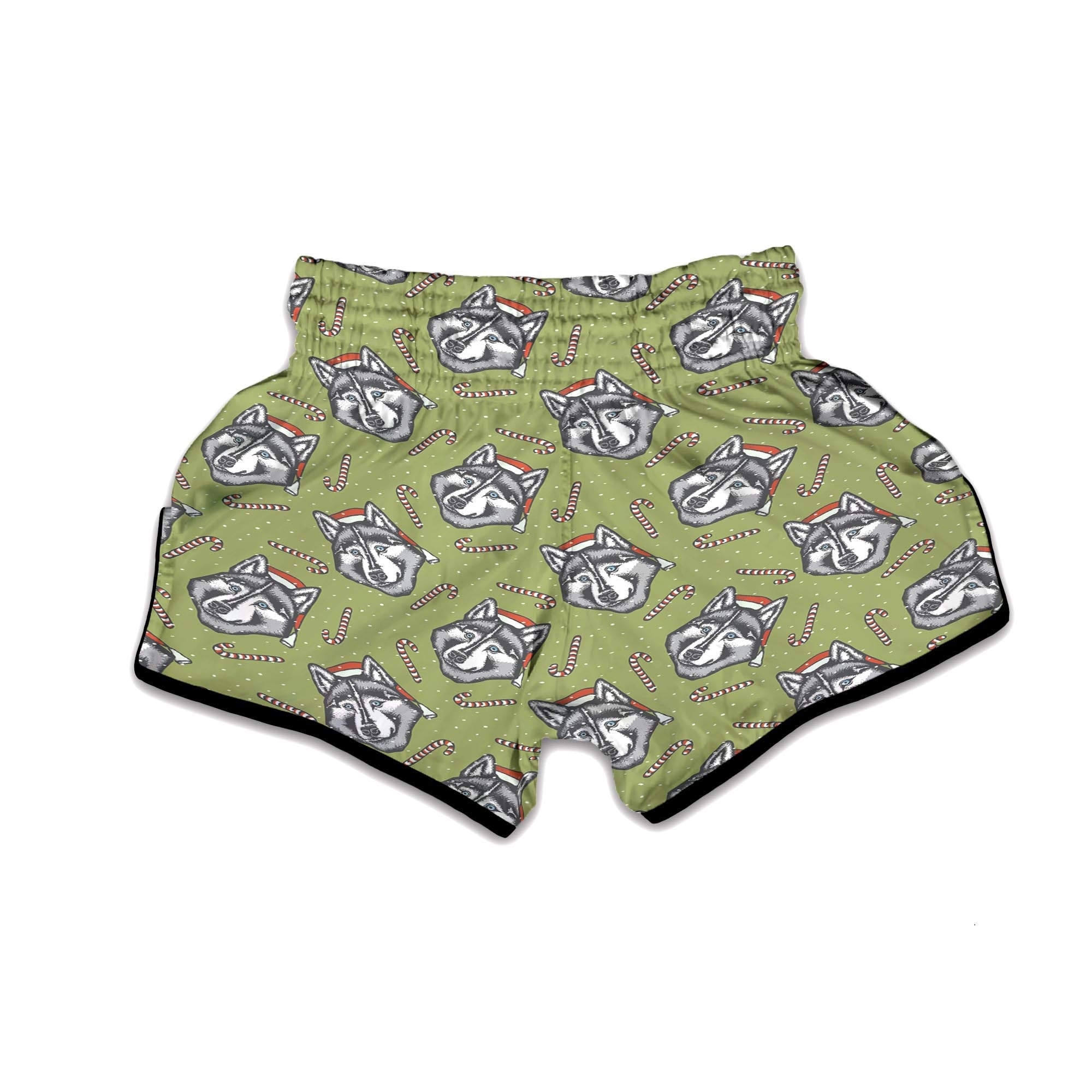 Siberian Husky Santa Print Pattern Muay Thai Boxing Shorts-grizzshop