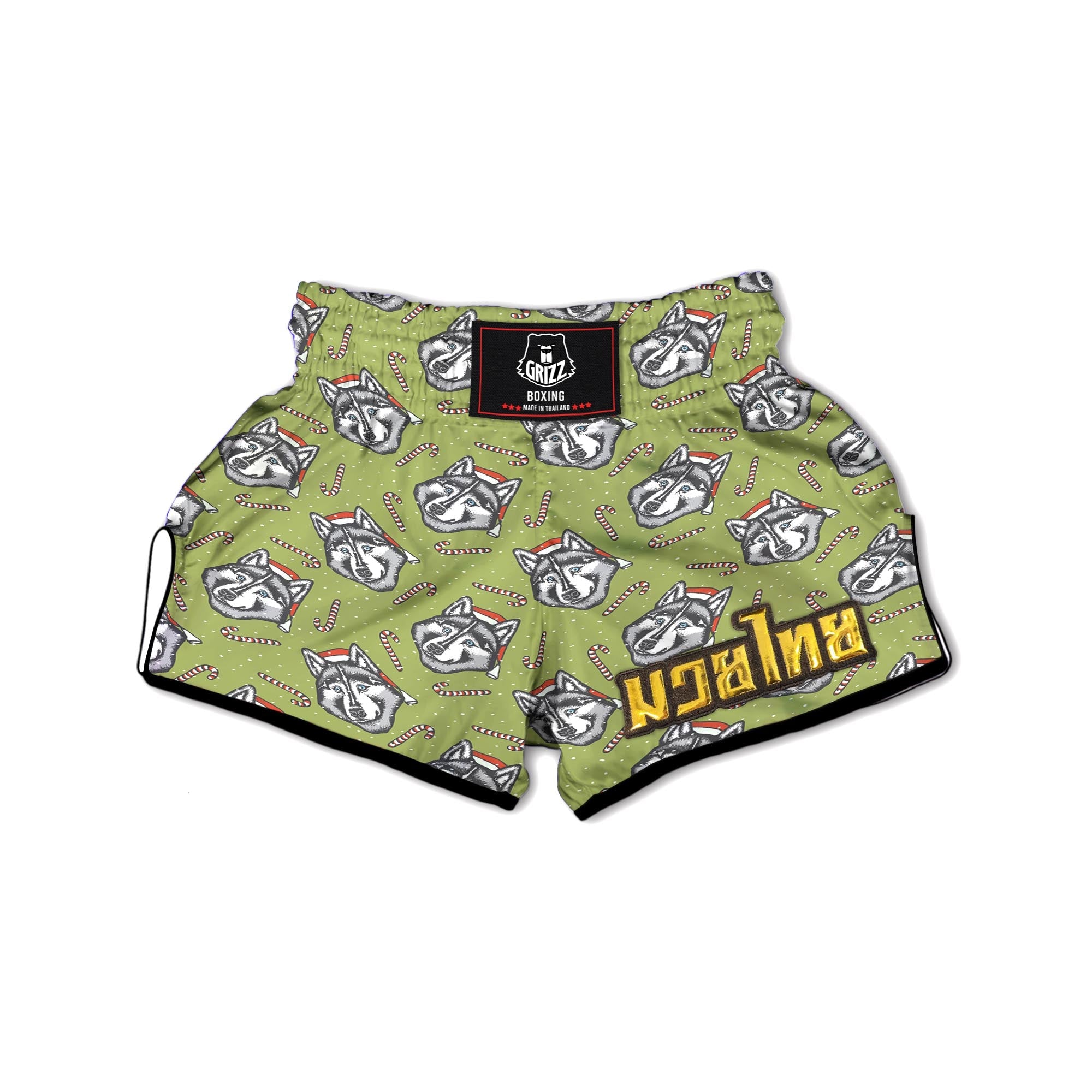 Siberian Husky Santa Print Pattern Muay Thai Boxing Shorts-grizzshop