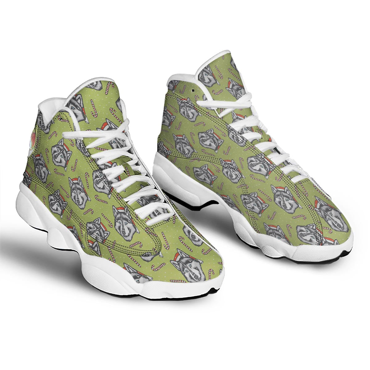 Siberian Husky Santa Print Pattern White Basketball Shoes-grizzshop