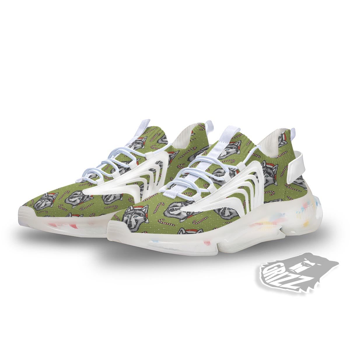 Siberian Husky Santa Print Pattern White Gym Shoes-grizzshop