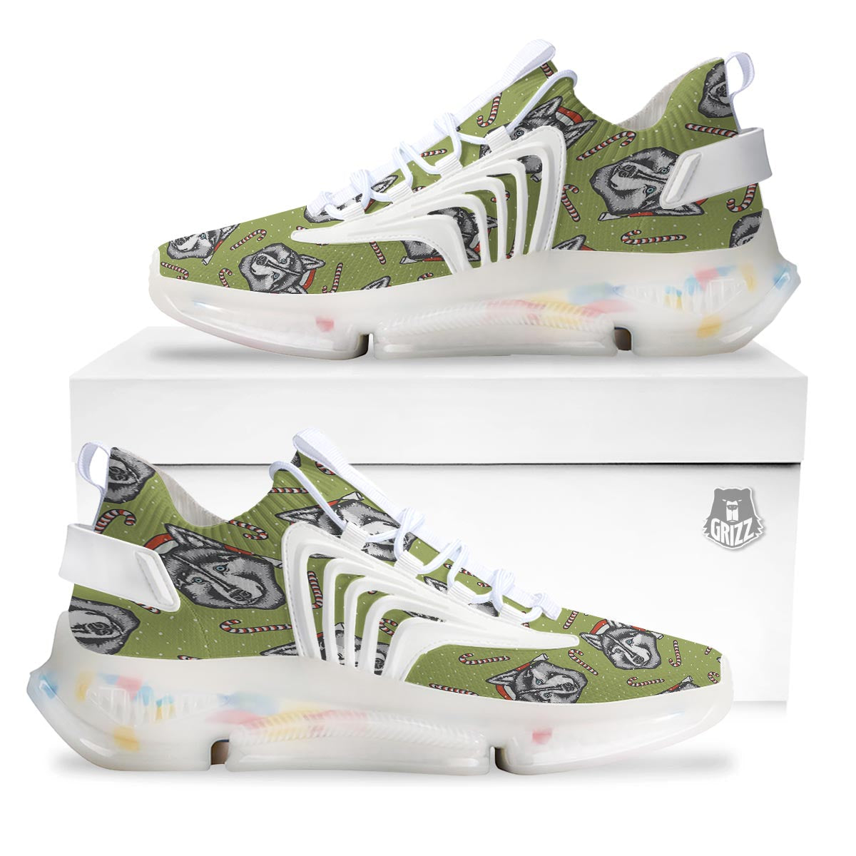 Siberian Husky Santa Print Pattern White Gym Shoes-grizzshop
