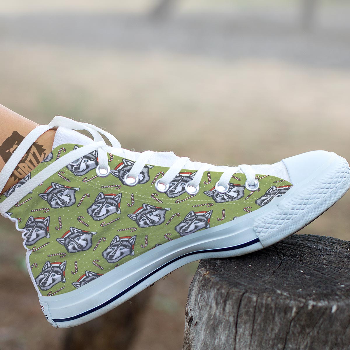 Siberian Husky Santa Print Pattern White High Top Shoes-grizzshop