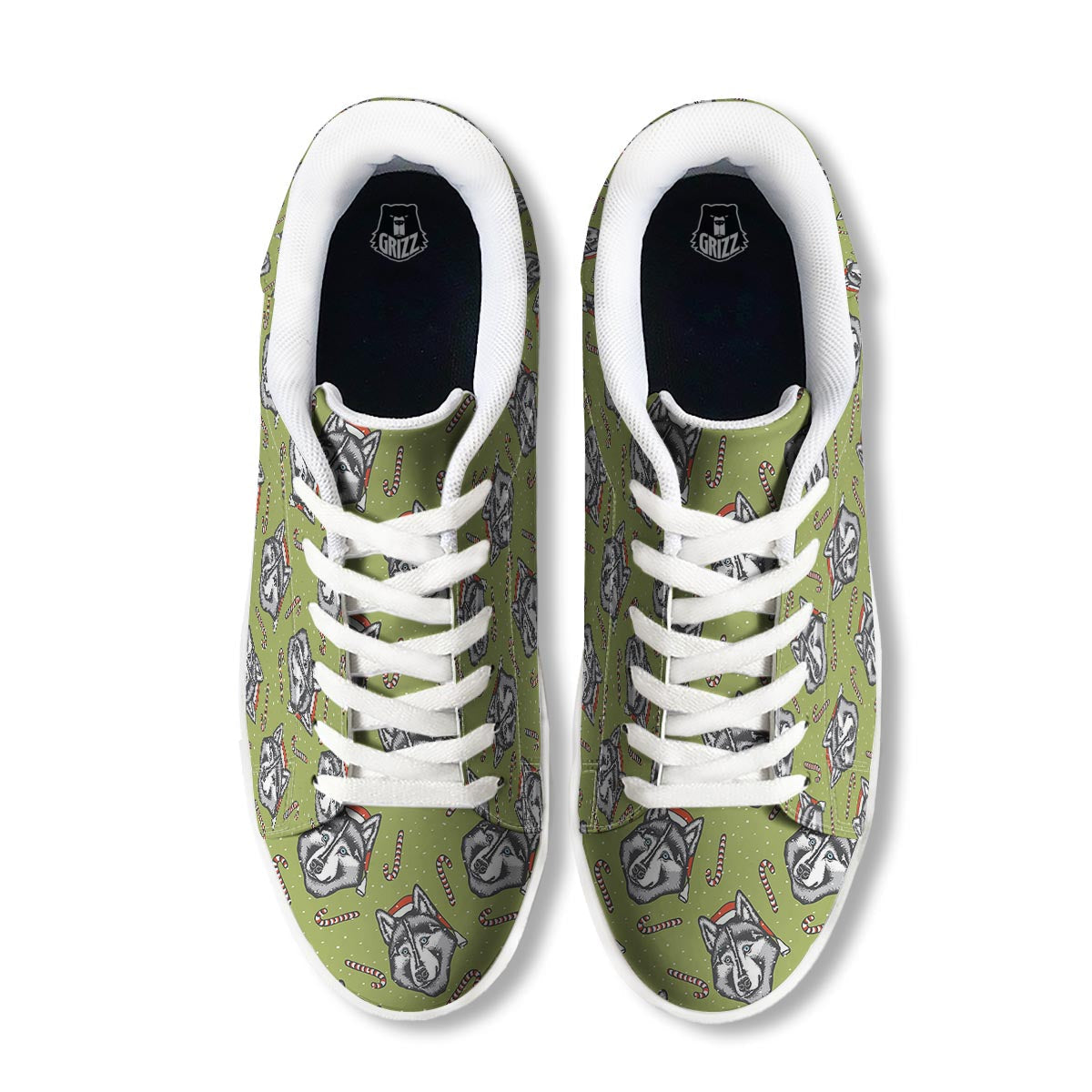 Siberian Husky Santa Print Pattern White Low Top Sneakers-grizzshop