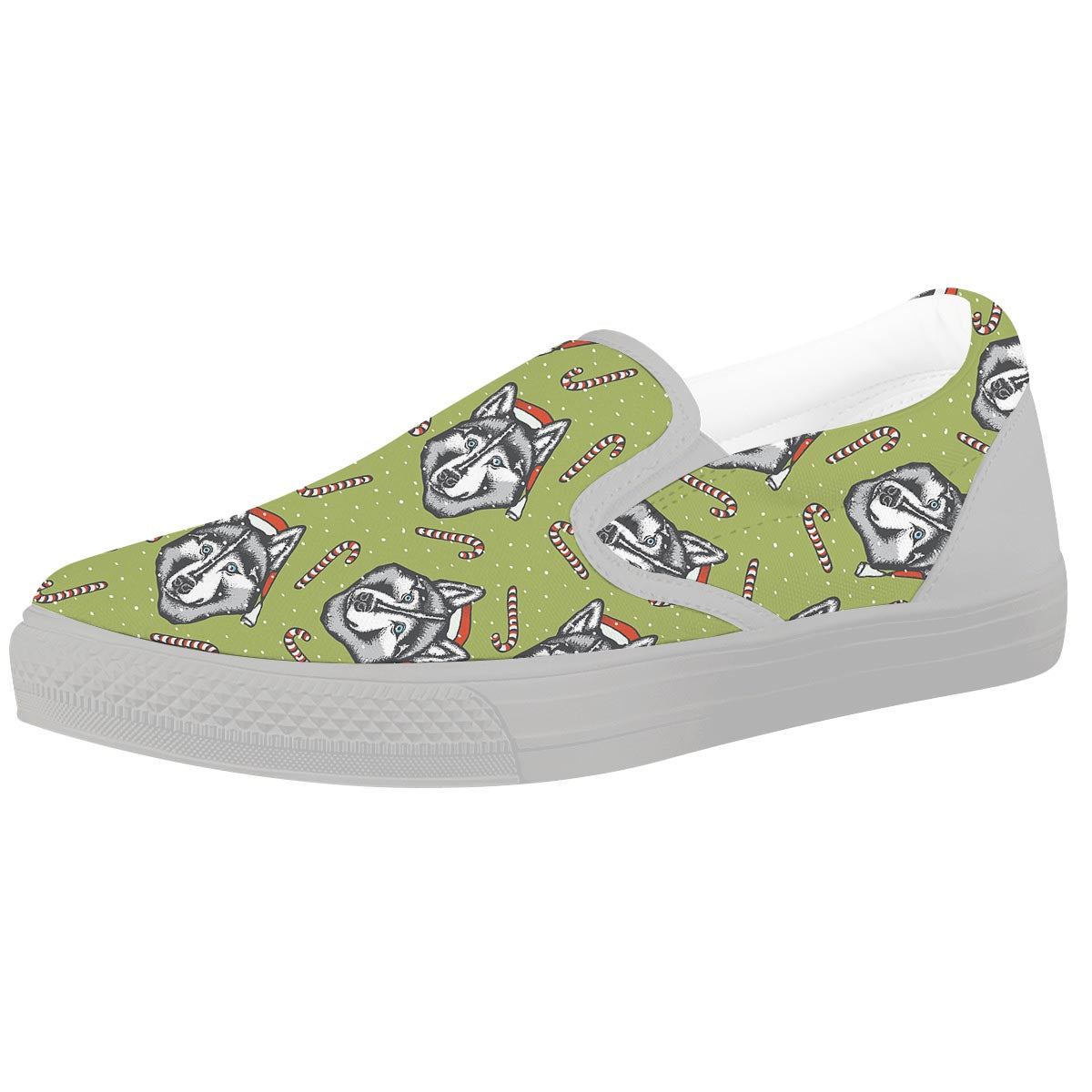 Siberian Husky Santa Print Pattern White Slip On Shoes-grizzshop