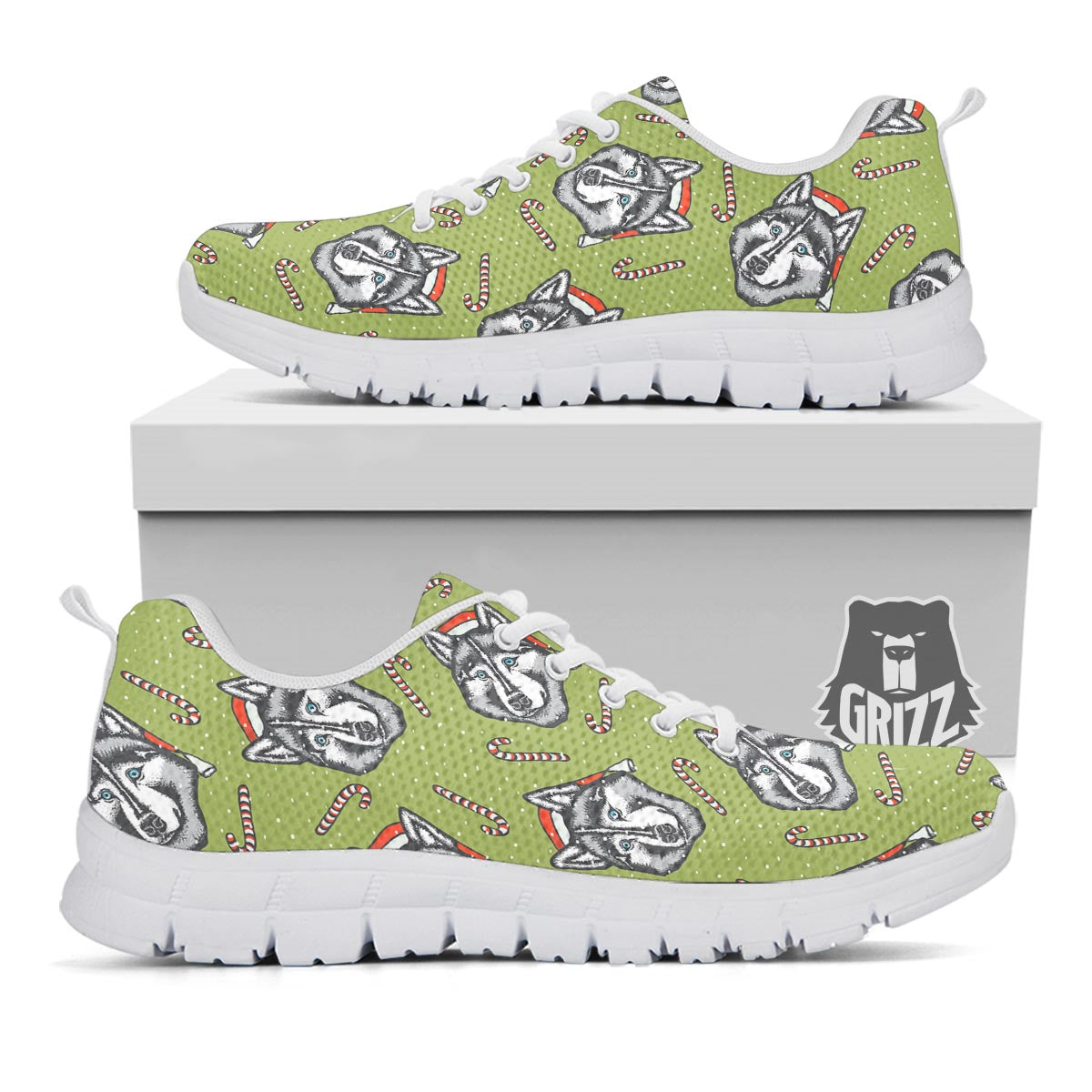 Siberian Husky Santa Print Pattern White Sneaker-grizzshop