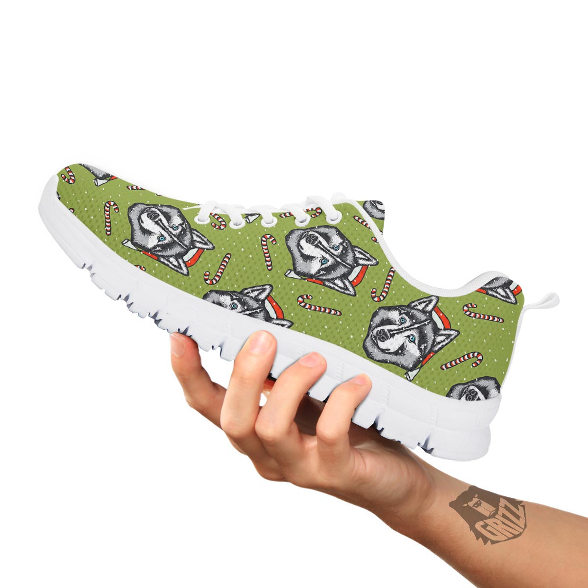 Siberian Husky Santa Print Pattern White Sneaker-grizzshop