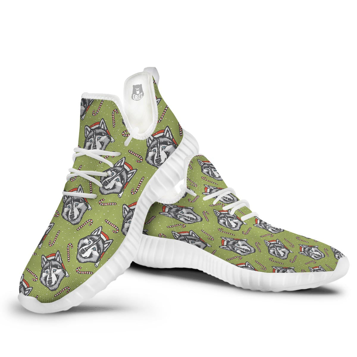Siberian Husky Santa Print Pattern White Walking Shoes-grizzshop