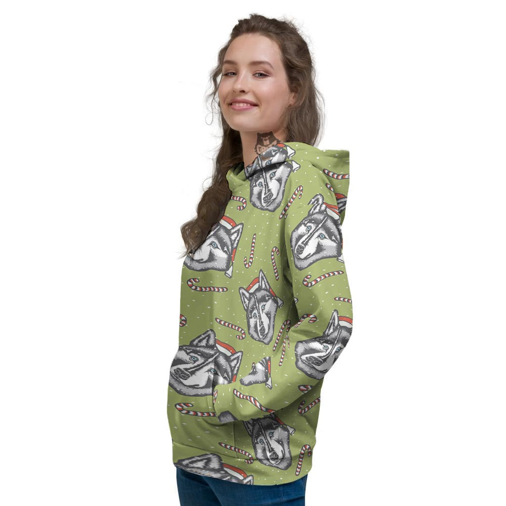 Siberian Husky Santa Print Pattern Women's Hoodie-grizzshop