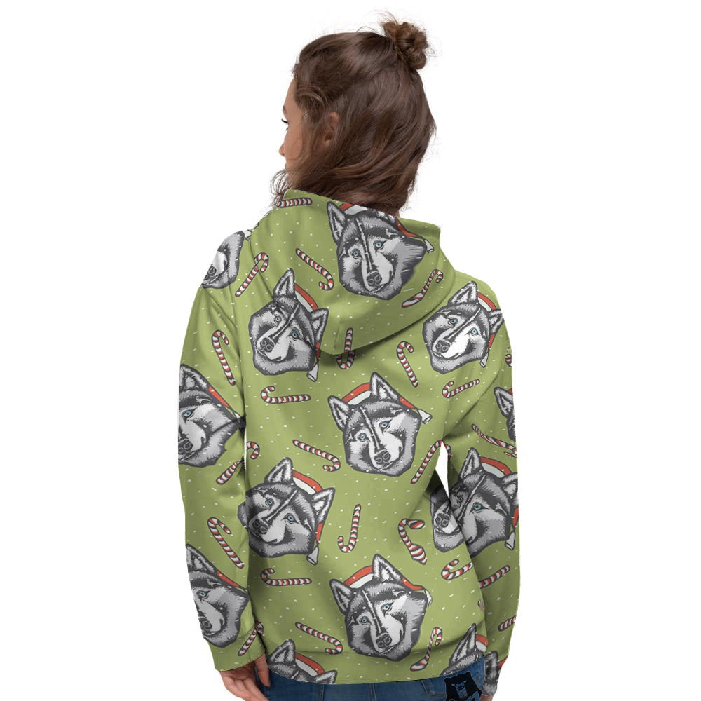 Siberian Husky Santa Print Pattern Women's Hoodie-grizzshop