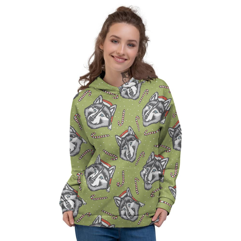 Siberian Husky Santa Print Pattern Women's Hoodie-grizzshop