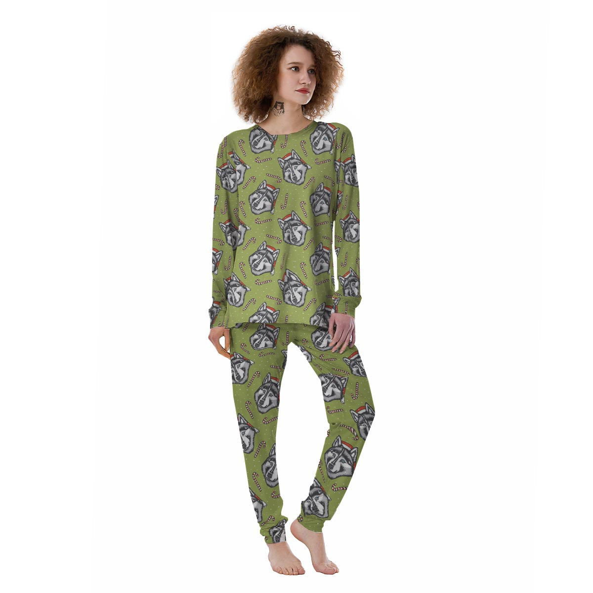 Siberian Husky Santa Print Pattern Women's Pajamas-grizzshop