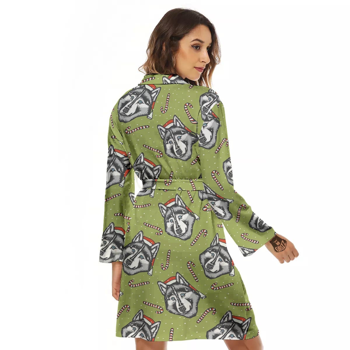 Siberian Husky Santa Print Pattern Women's Robe-grizzshop