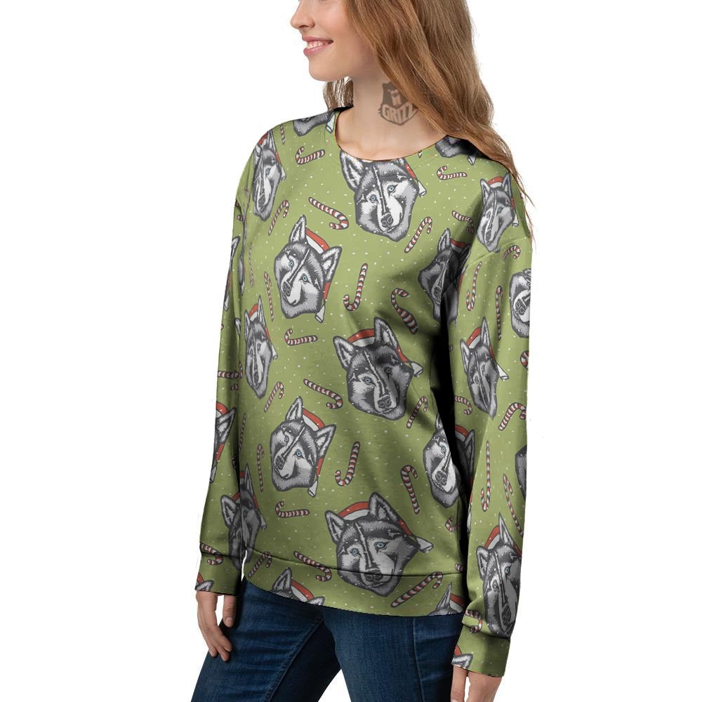 Siberian Husky Santa Print Pattern Women's Sweatshirt-grizzshop