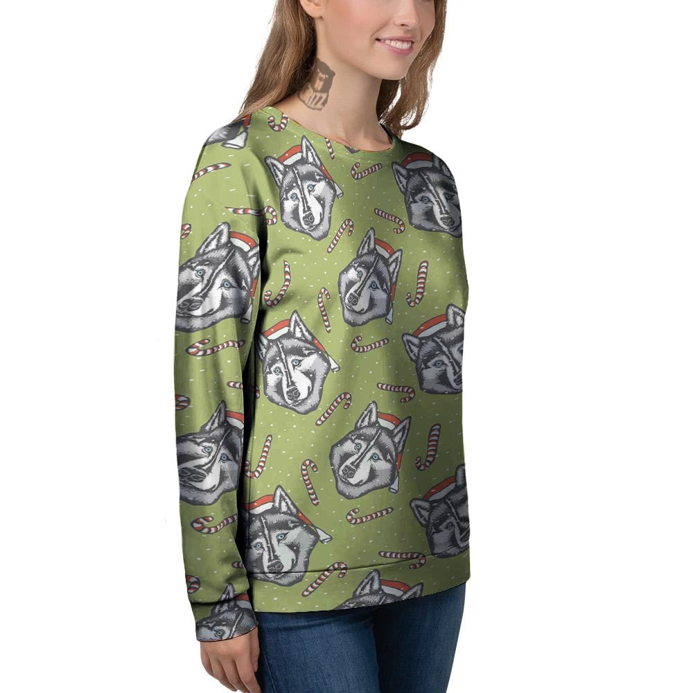 Siberian Husky Santa Print Pattern Women's Sweatshirt-grizzshop