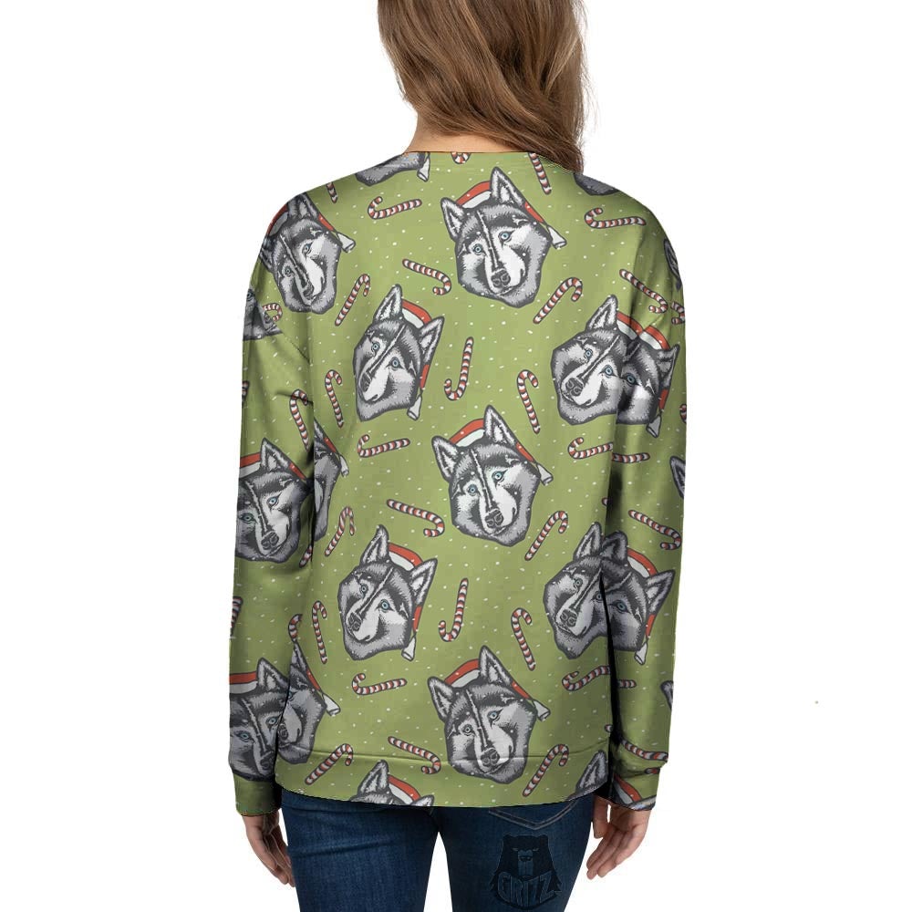 Siberian Husky Santa Print Pattern Women's Sweatshirt-grizzshop