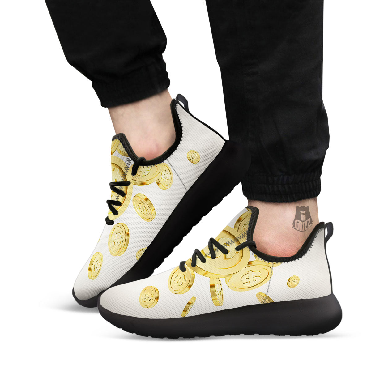 Sign Explosion Golden Dollar Print Black Athletic Shoes-grizzshop
