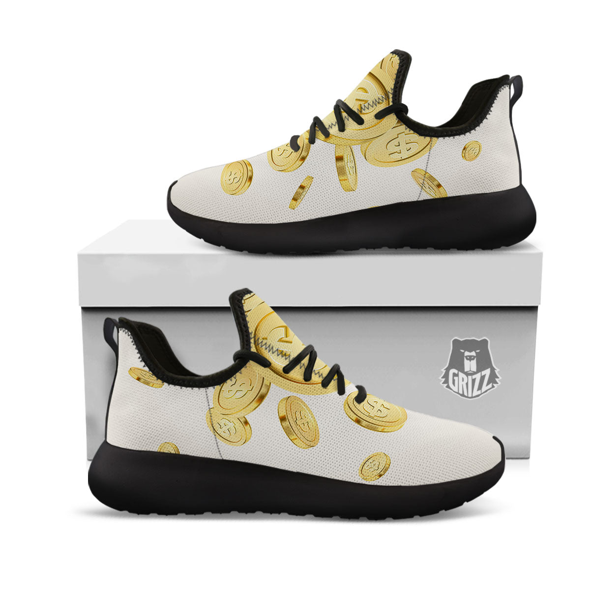 Sign Explosion Golden Dollar Print Black Athletic Shoes-grizzshop
