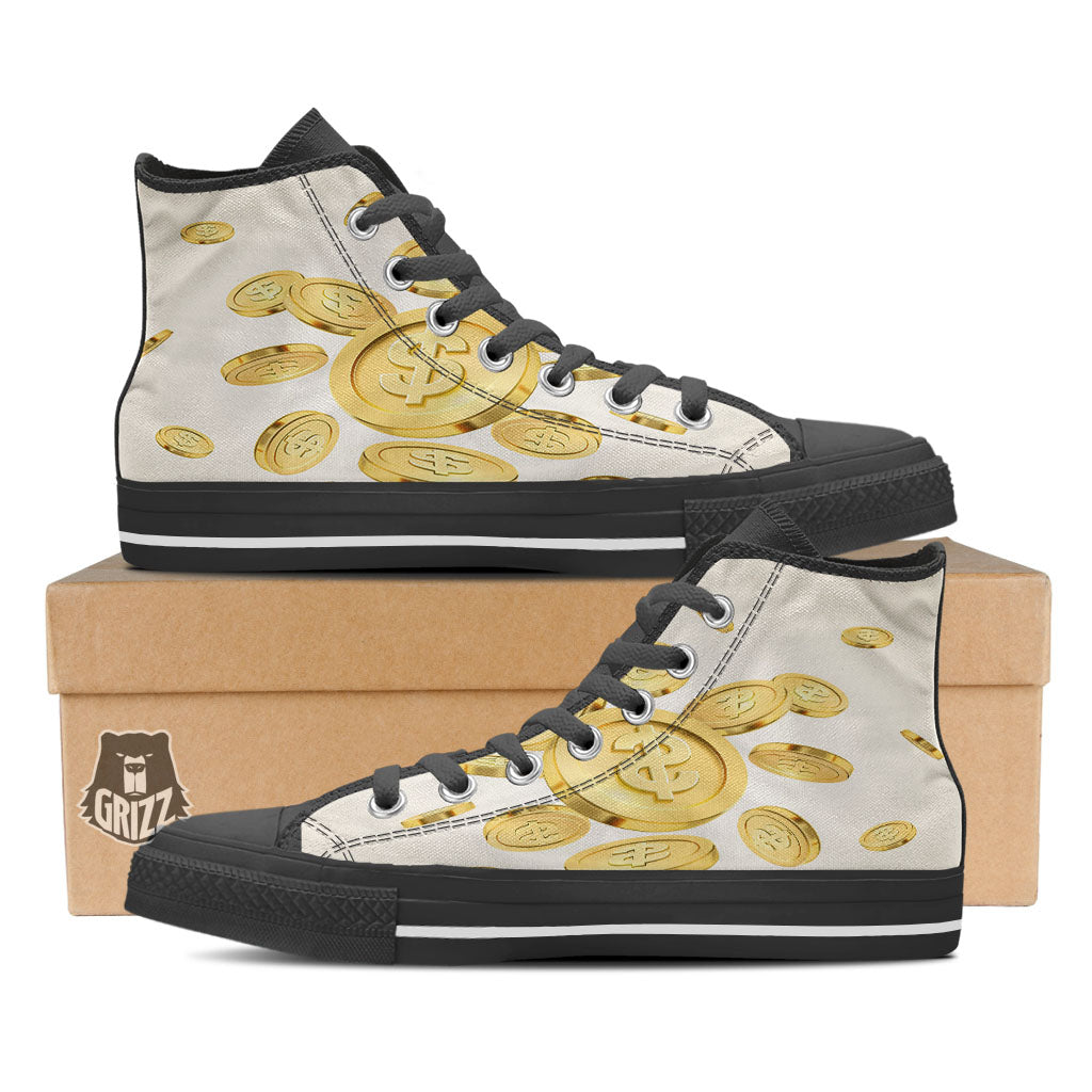 Sign Explosion Golden Dollar Print Black High Top Shoes-grizzshop