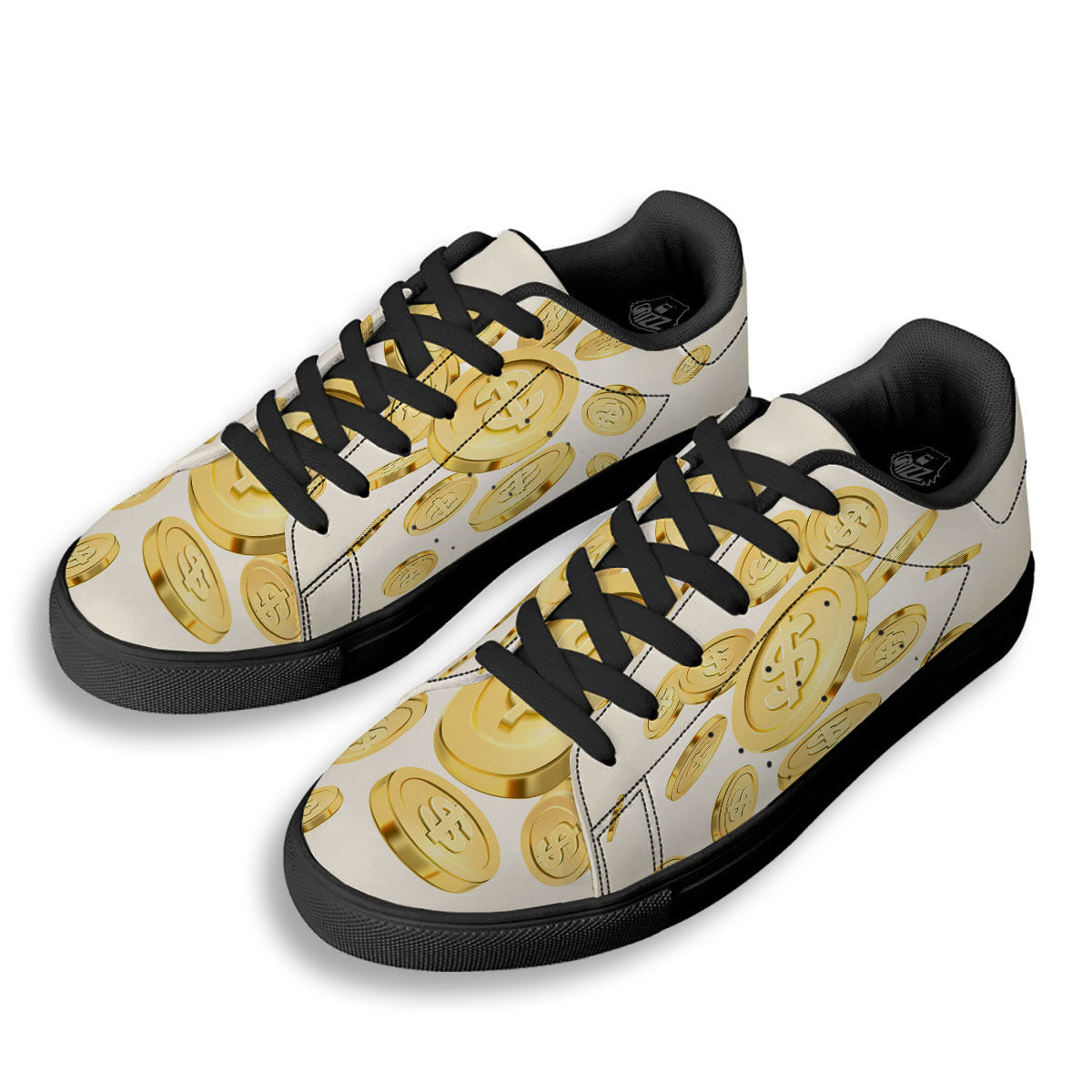 Sign Explosion Golden Dollar Print Black Low Top Sneakers-grizzshop