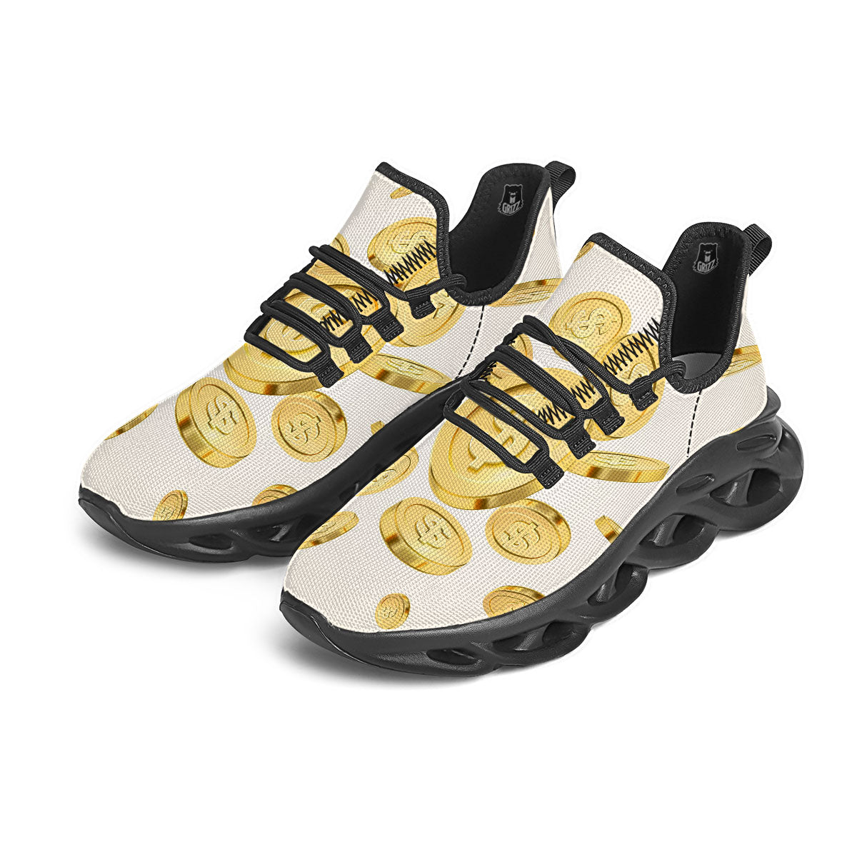 Sign Explosion Golden Dollar Print Black Running Shoes-grizzshop