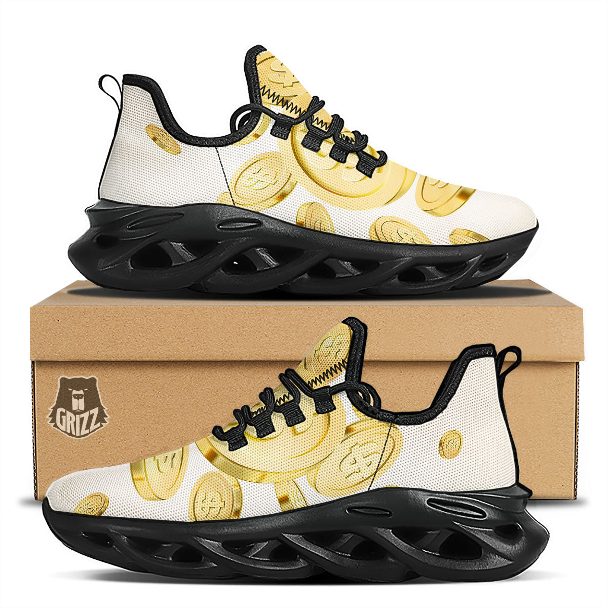 Sign Explosion Golden Dollar Print Black Running Shoes-grizzshop