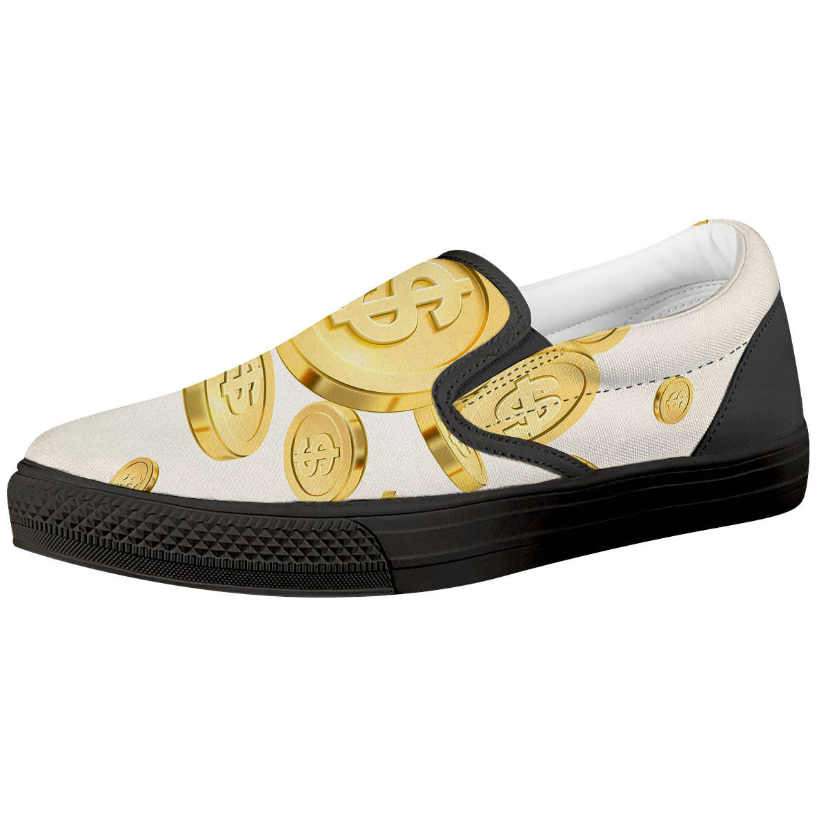 Sign Explosion Golden Dollar Print Black Slip On Shoes-grizzshop
