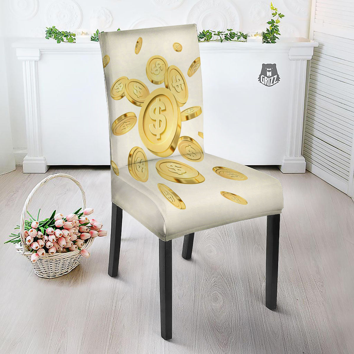 Sign Explosion Golden Dollar Print Dining Chair Slipcover-grizzshop