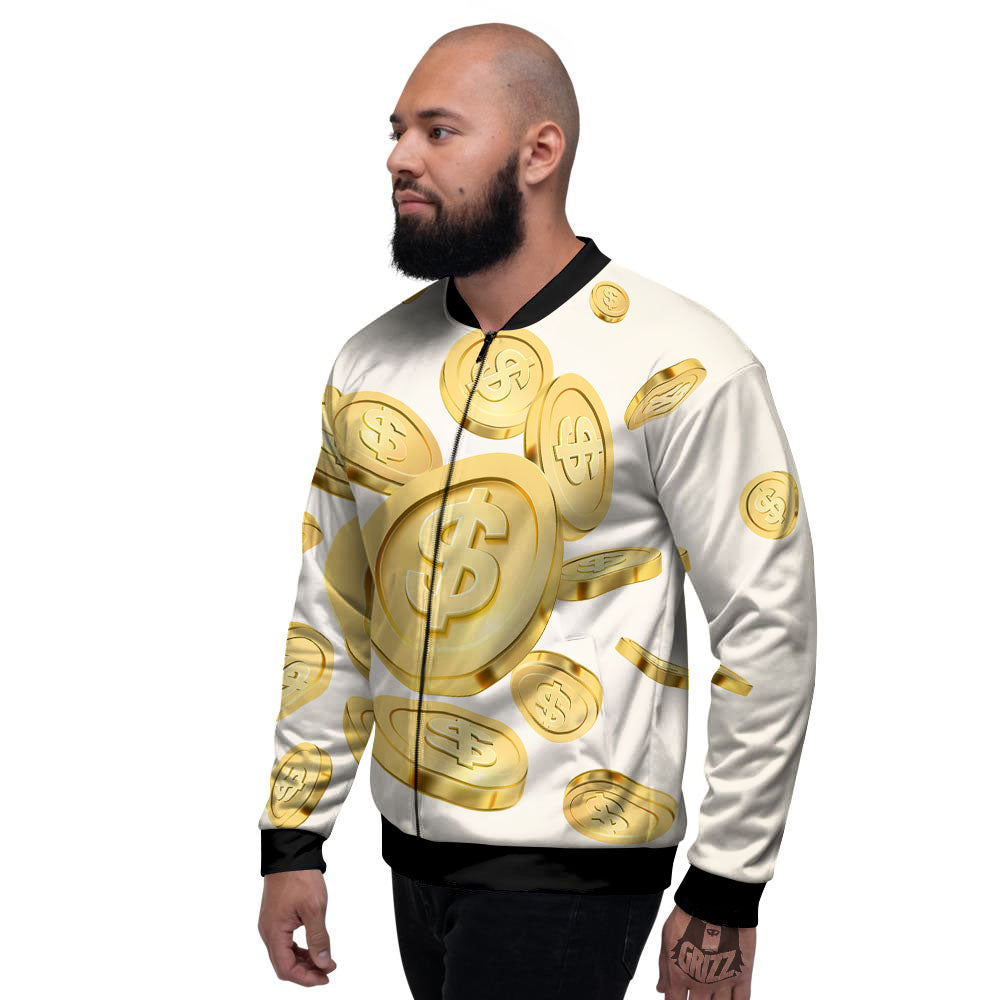 Sign Explosion Golden Dollar Print Men's Bomber Jacket-grizzshop