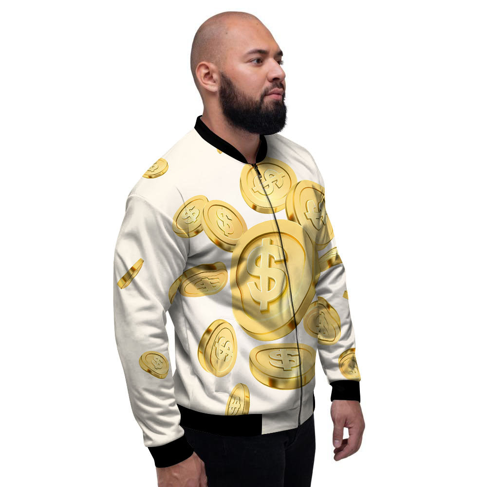 Sign Explosion Golden Dollar Print Men's Bomber Jacket-grizzshop