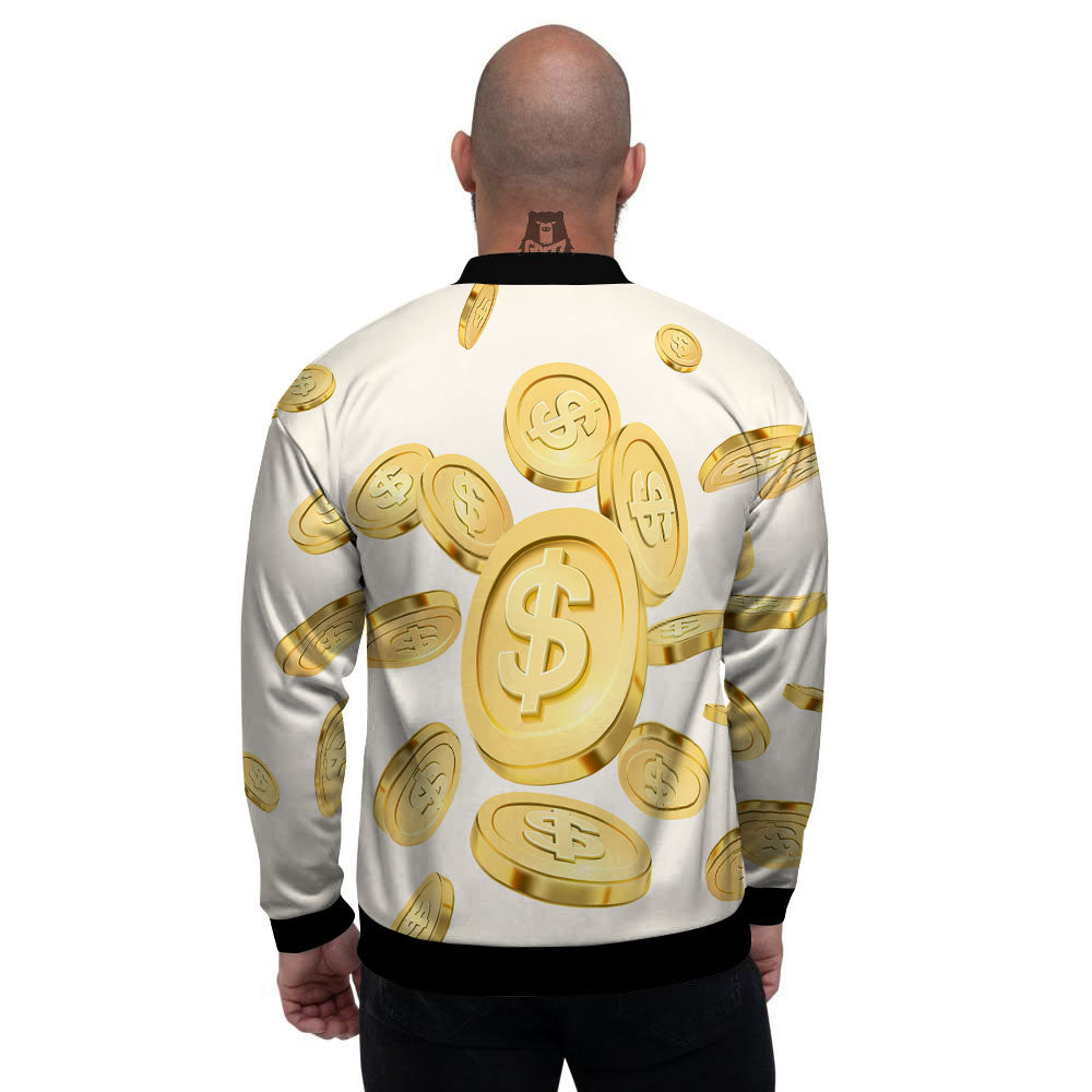 Sign Explosion Golden Dollar Print Men's Bomber Jacket-grizzshop