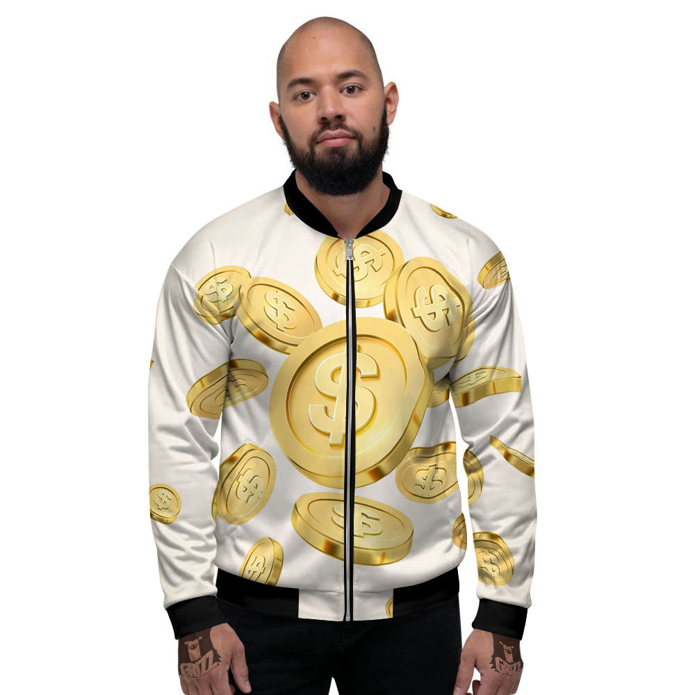 Sign Explosion Golden Dollar Print Men's Bomber Jacket-grizzshop