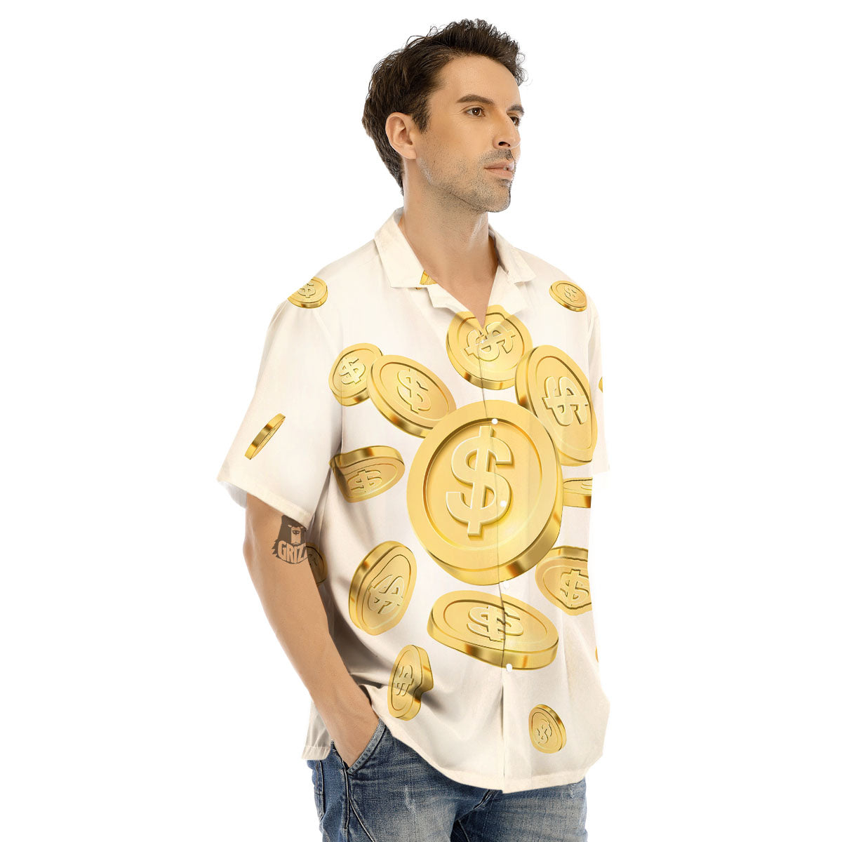 Sign Explosion Golden Dollar Print Men's Hawaiian Shirt-grizzshop