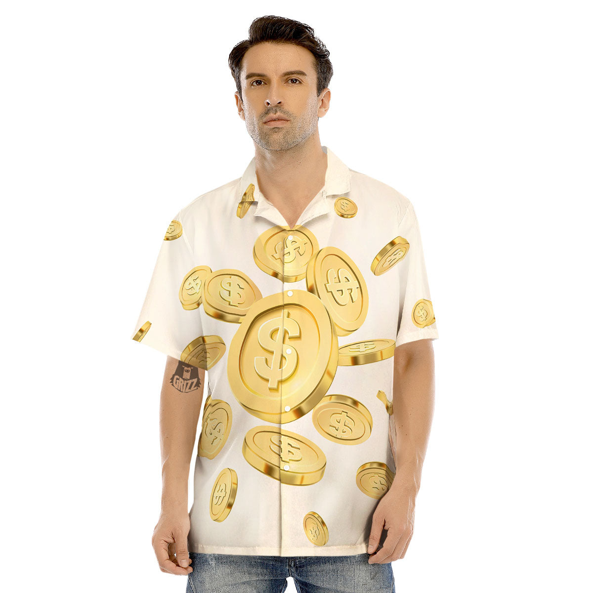 Sign Explosion Golden Dollar Print Men's Hawaiian Shirt-grizzshop