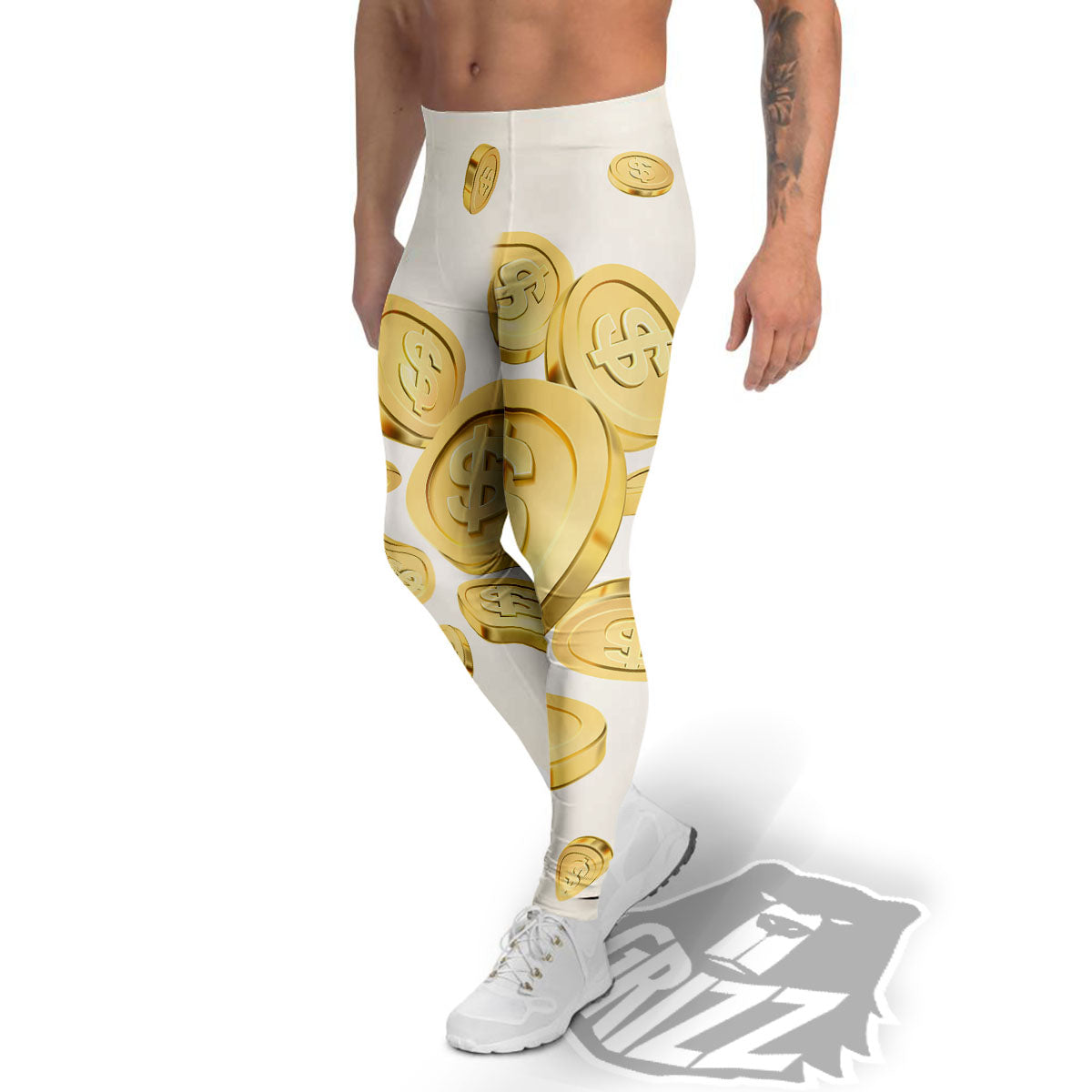 Sign Explosion Golden Dollar Print Men's Leggings-grizzshop