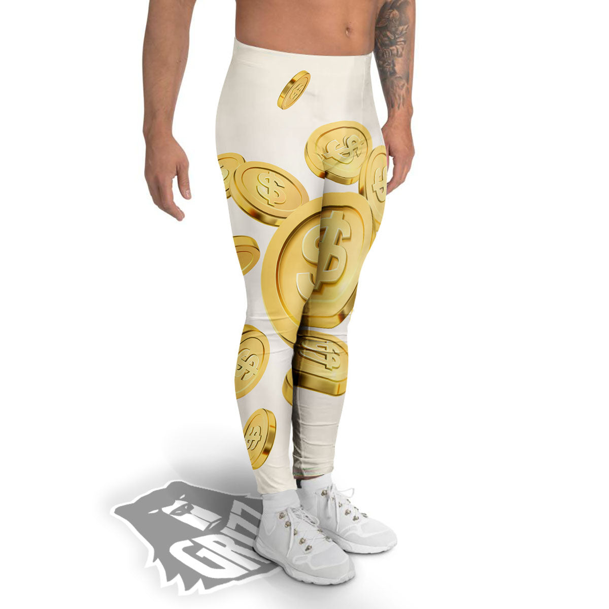 Sign Explosion Golden Dollar Print Men's Leggings-grizzshop