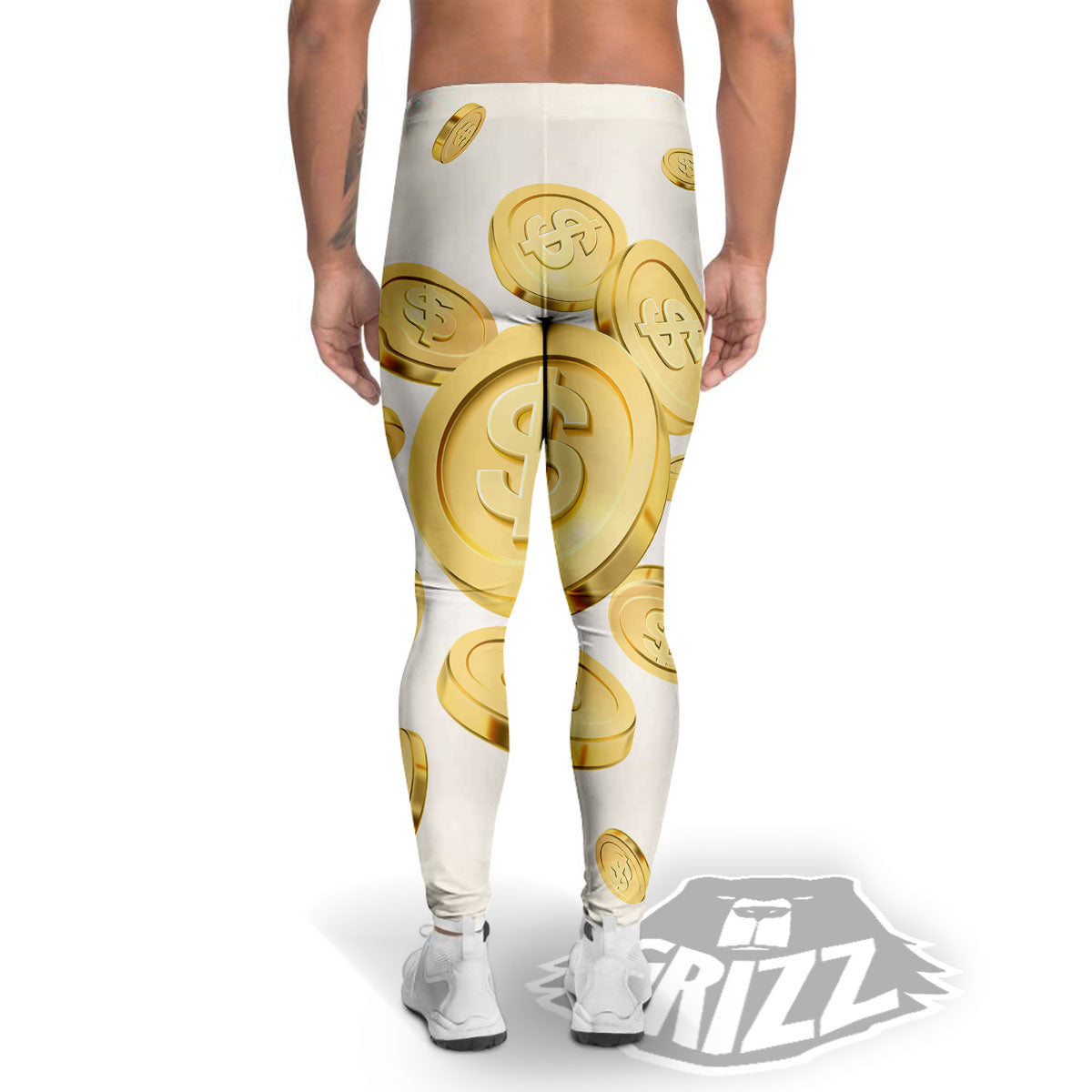 Sign Explosion Golden Dollar Print Men's Leggings-grizzshop