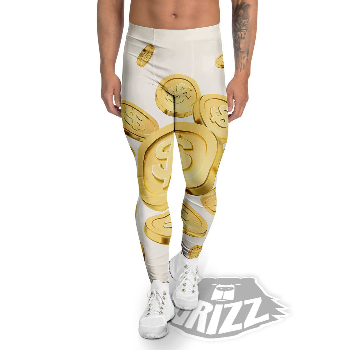 Sign Explosion Golden Dollar Print Men's Leggings-grizzshop