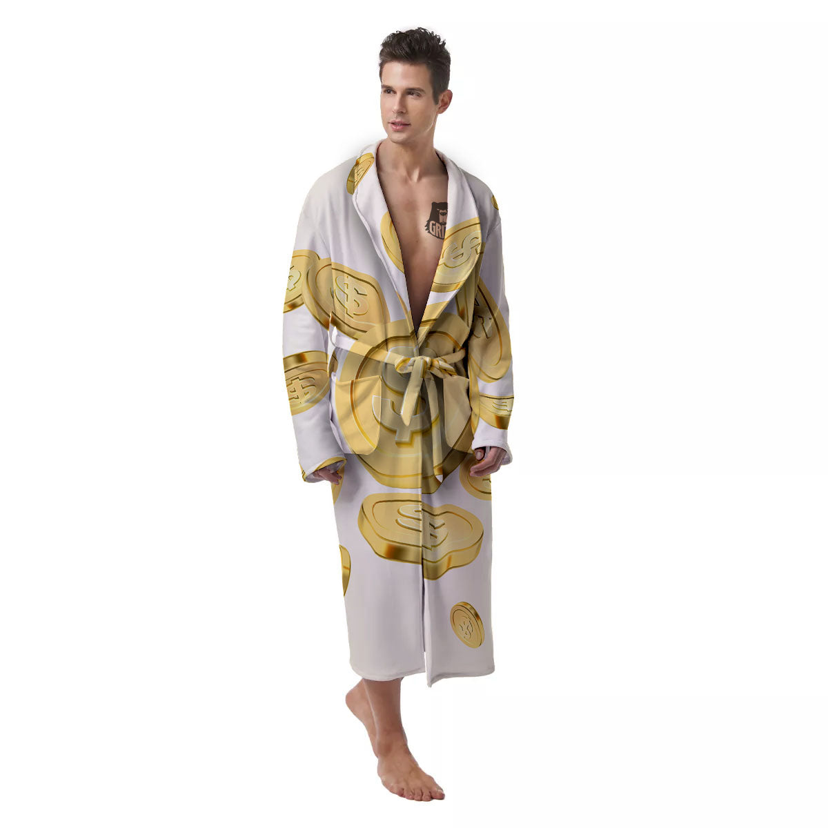 Sign Explosion Golden Dollar Print Men's Robe-grizzshop