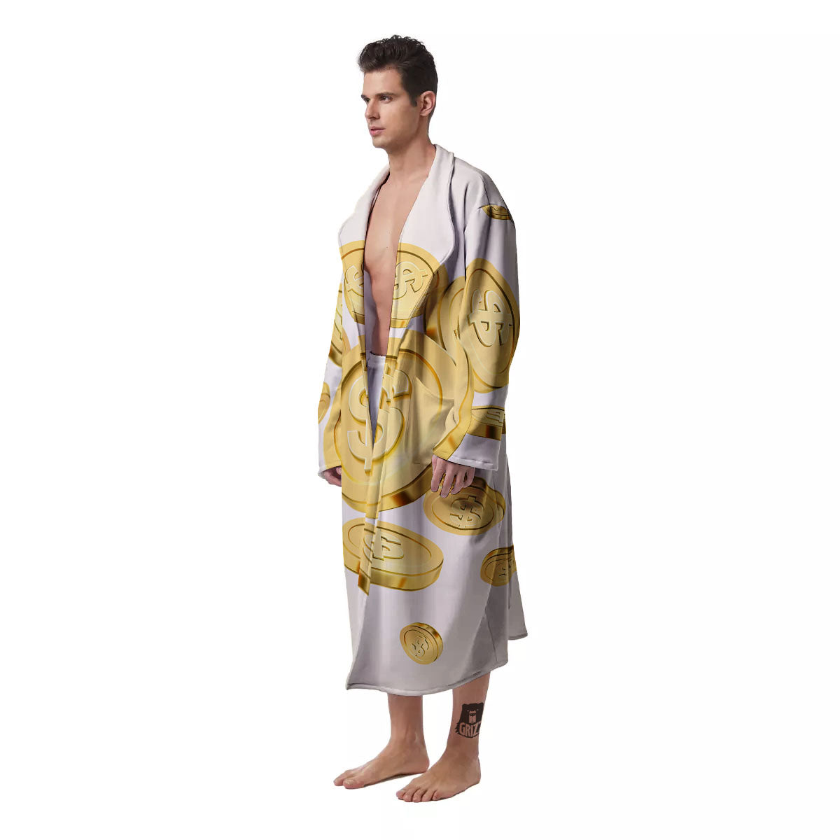 Sign Explosion Golden Dollar Print Men's Robe-grizzshop