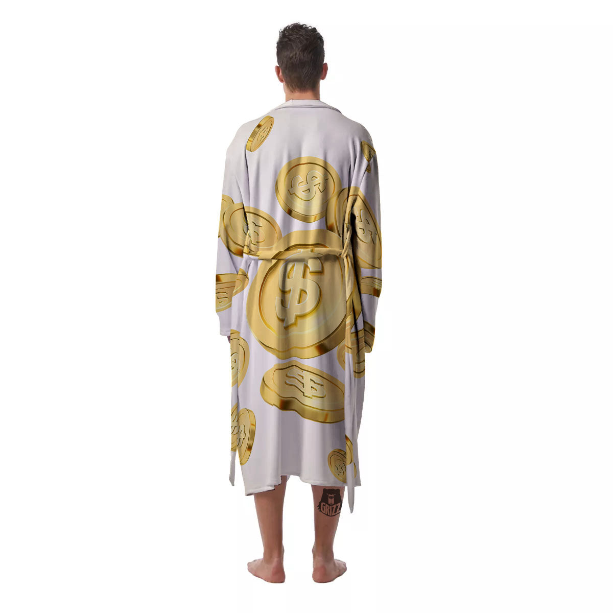 Sign Explosion Golden Dollar Print Men's Robe-grizzshop