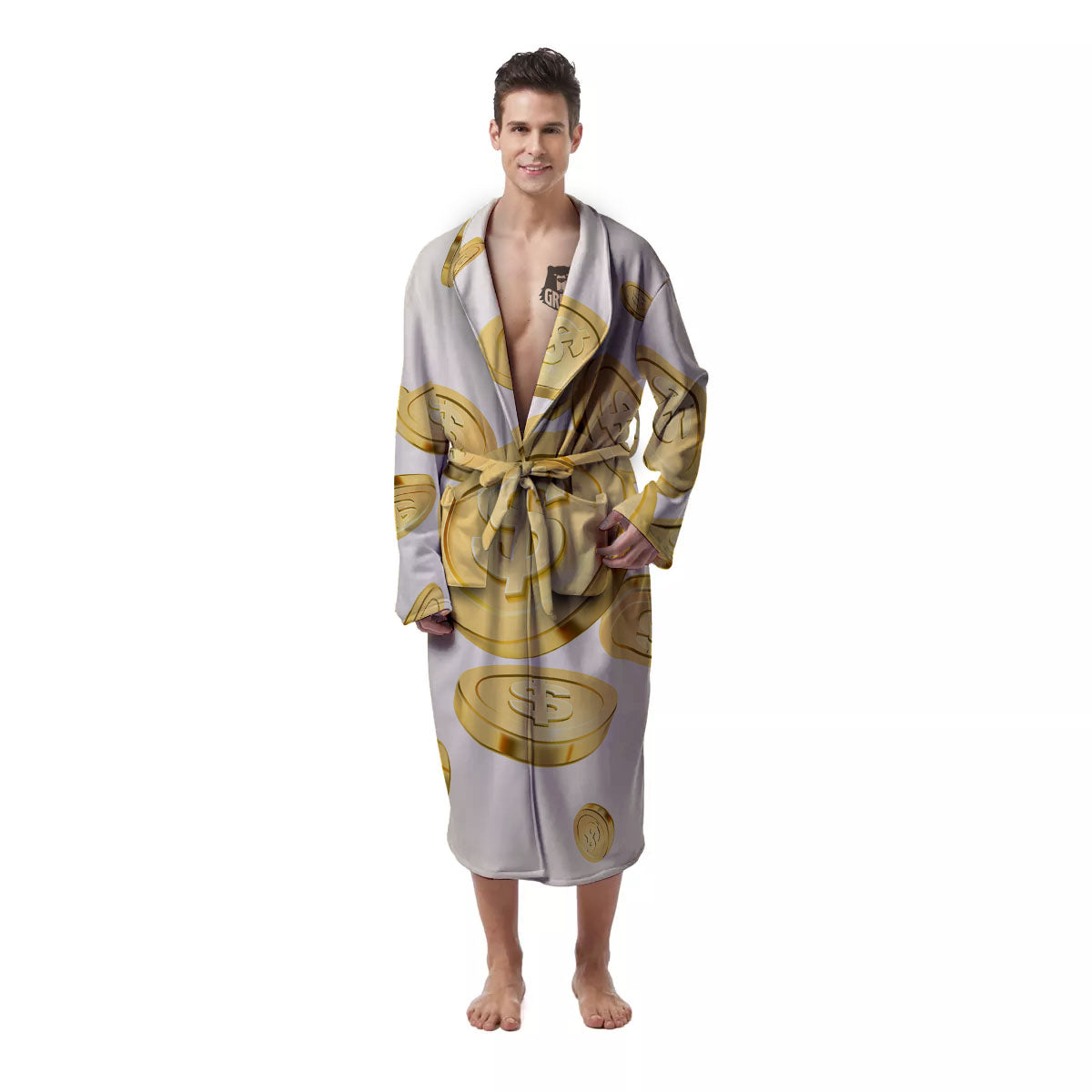 Sign Explosion Golden Dollar Print Men's Robe-grizzshop