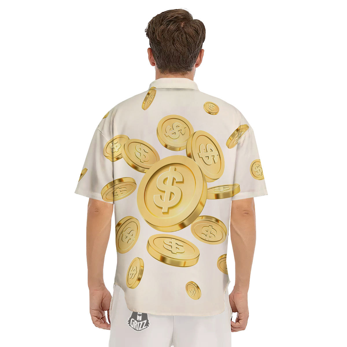 Sign Explosion Golden Dollar Print Men's Short Sleeve Shirts-grizzshop