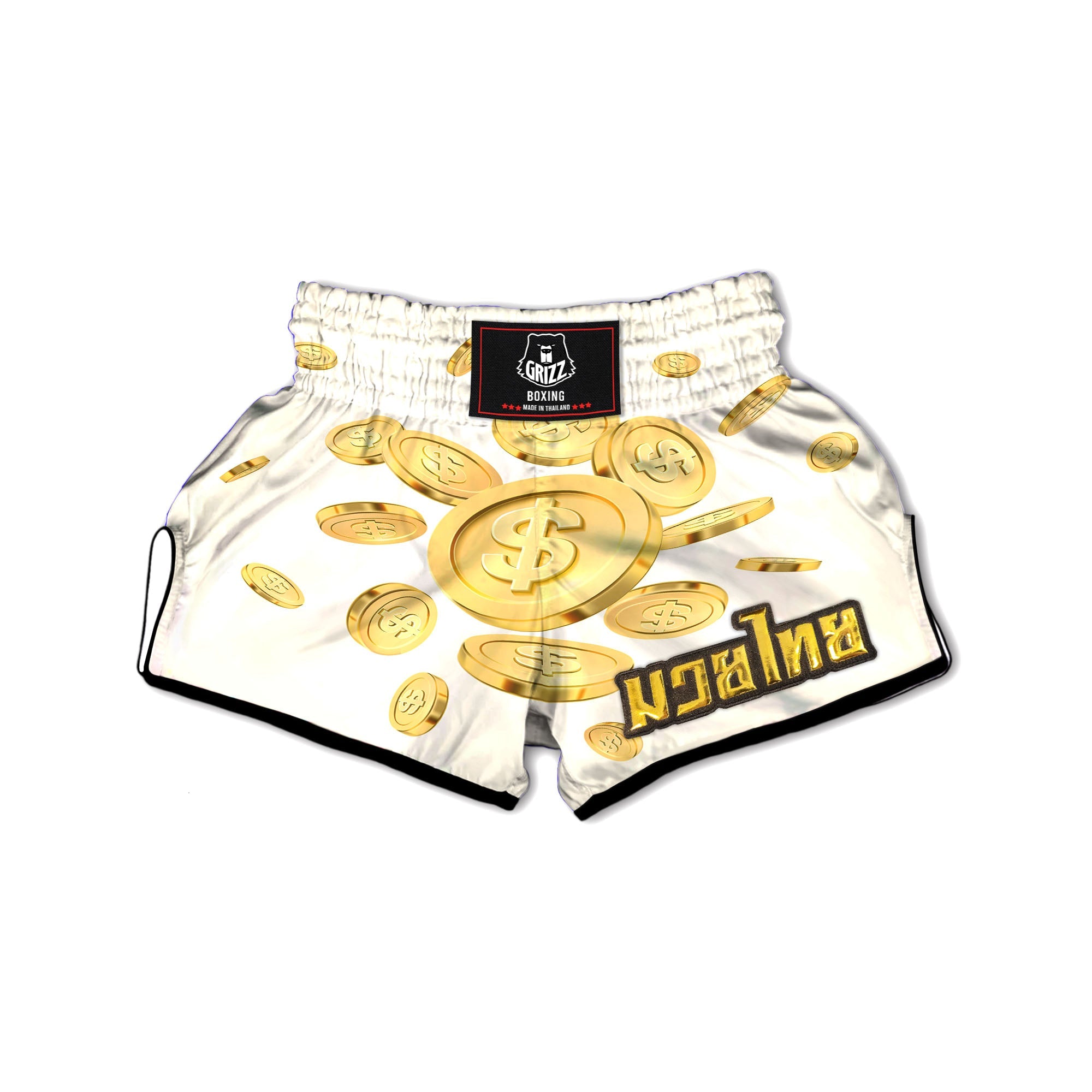 Sign Explosion Golden Dollar Print Muay Thai Boxing Shorts-grizzshop
