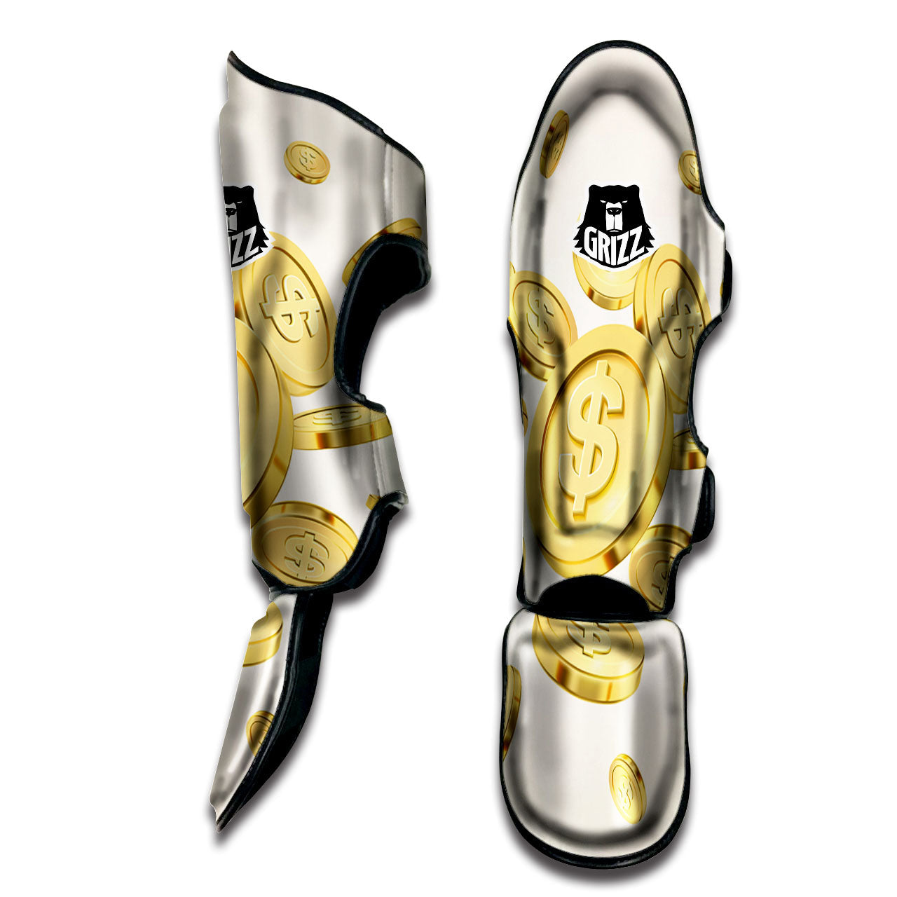 Sign Explosion Golden Dollar Print Muay Thai Shin Guards-grizzshop